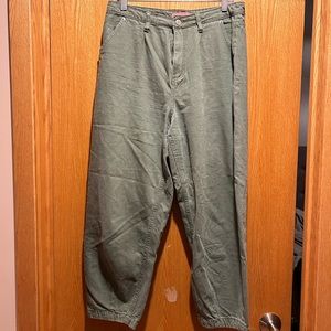 Green Denim Parachute Pants